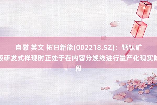 自慰 英文 拓日新能(002218.SZ)：钙钛矿电板研发式样现时正处于在内容分娩线进行量产化现实阶段