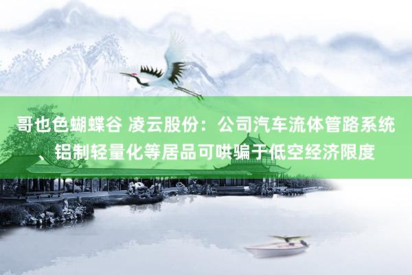 哥也色蝴蝶谷 凌云股份：公司汽车流体管路系统、铝制轻量化等居品可哄骗于低空经济限度