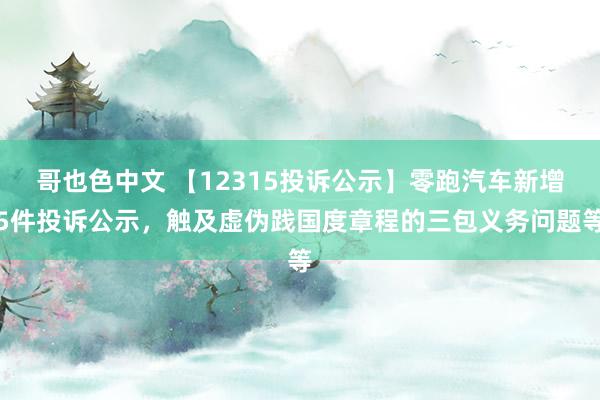 哥也色中文 【12315投诉公示】零跑汽车新增5件投诉公示，触及虚伪践国度章程的三包义务问题等